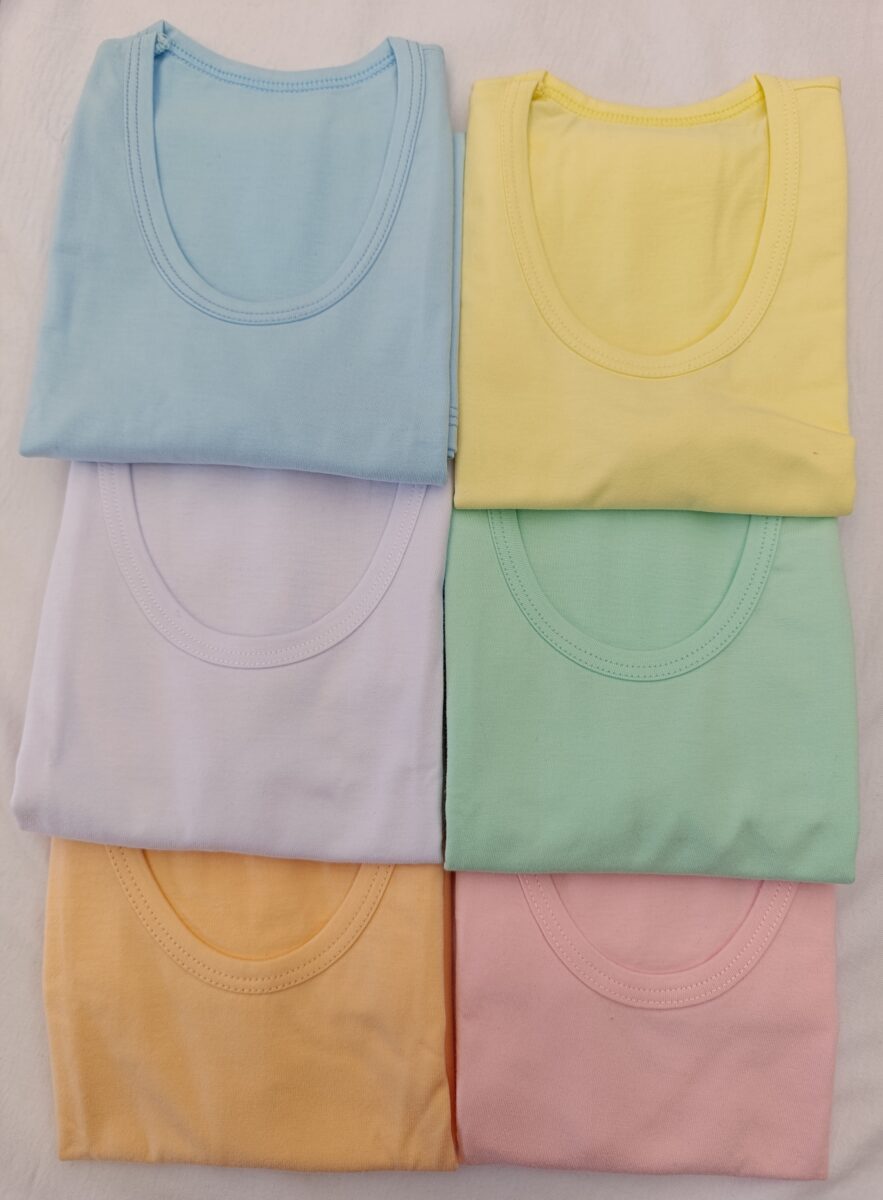 زیرپیراهن دخترانه پسرانه رکابی نخ پنبه سوپر در  سایز ها و رنگهای مختلف از تولید به مصرف